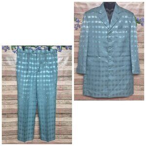 Alberto Celini Mens Green Suit Jacket 44 L Pants 38L Zootsuit Retro Taffeta